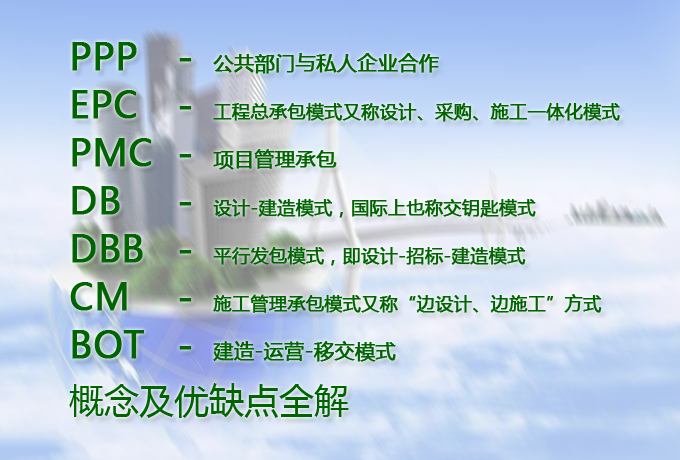 【最全】PPP、EPC、PMC、DB、DBB、CM、BOT概念及優(yōu)缺點(diǎn)全解